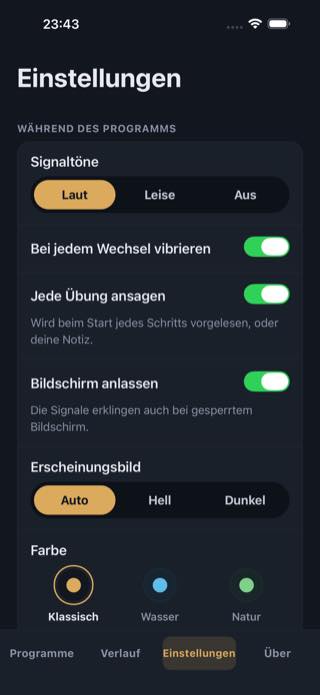 Einstellungen — Timer: Workouts & Intervals