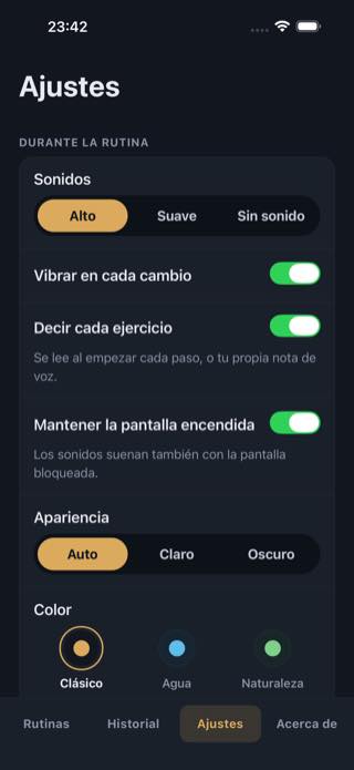 Ajustes — Timer: Workouts & Intervals