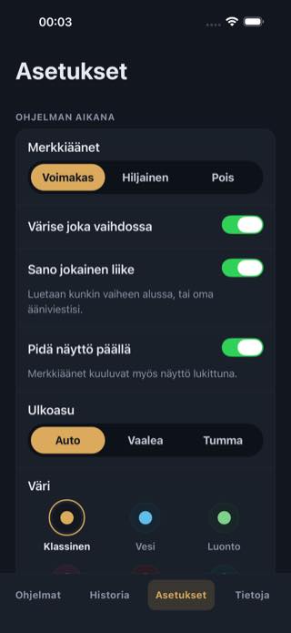 Asetukset — Timer: Workouts & Intervals