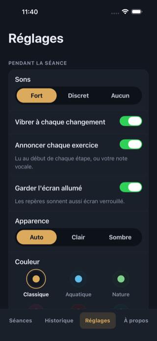 Réglages — Timer: Workouts & Intervals