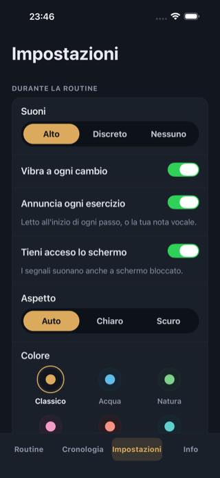 Impostazioni — Timer: Workouts & Intervals