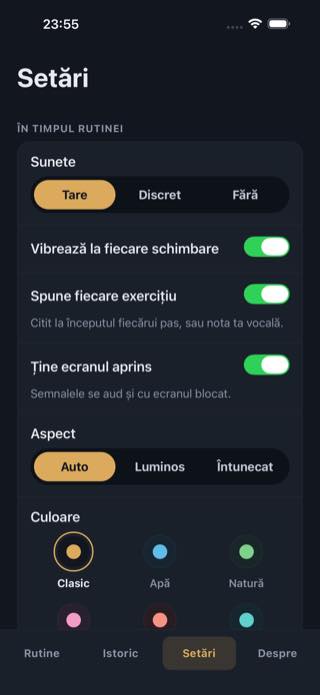 Setări — Timer: Workouts & Intervals